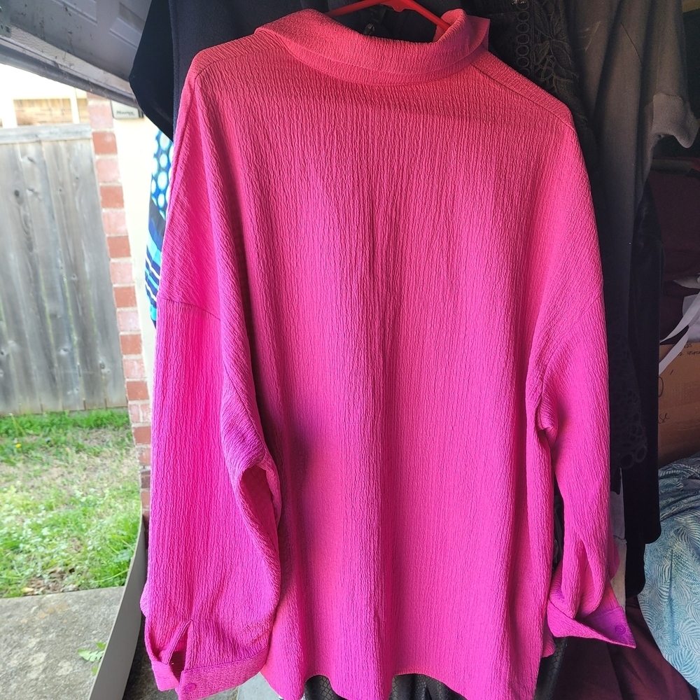 Shein Womens Pink Shirt Size Large Button Down Oversized Loose Fit - Picture 3 of 6